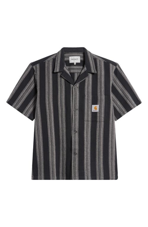 Shop Carhartt Work In Progress Dodson Stripe Short Sleeve Cotton Button-up Shirt In Dodson Stripe Black