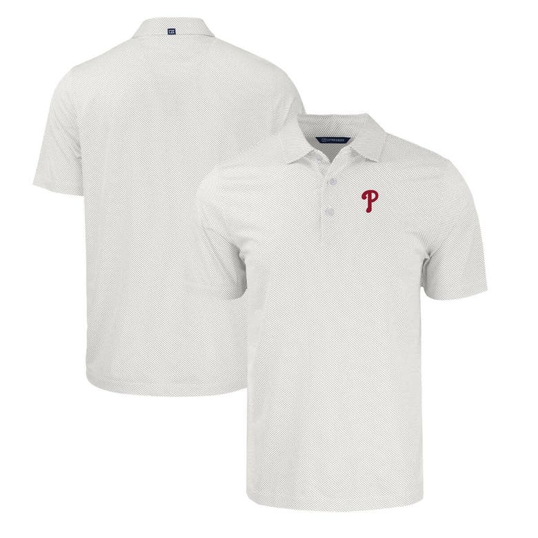 Shop Cutter & Buck Gray/white Philadelphia Phillies Pike Eco Symmetry Print Stretch Recycled Polo
