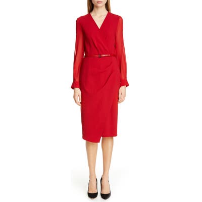 Max Mara Manuel Long Sleeve Faux Wrap Dress, Red