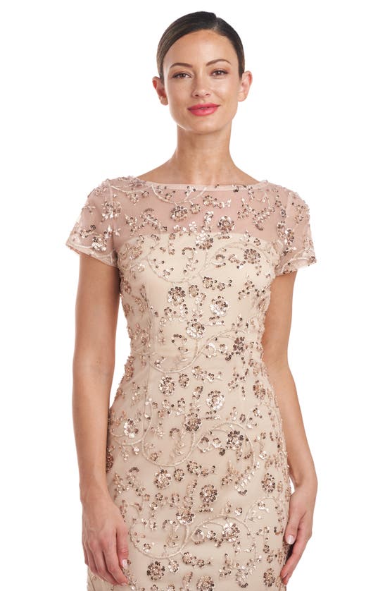 Shop Js Collections Sequin Embroidered Cocktail Dress In Gold