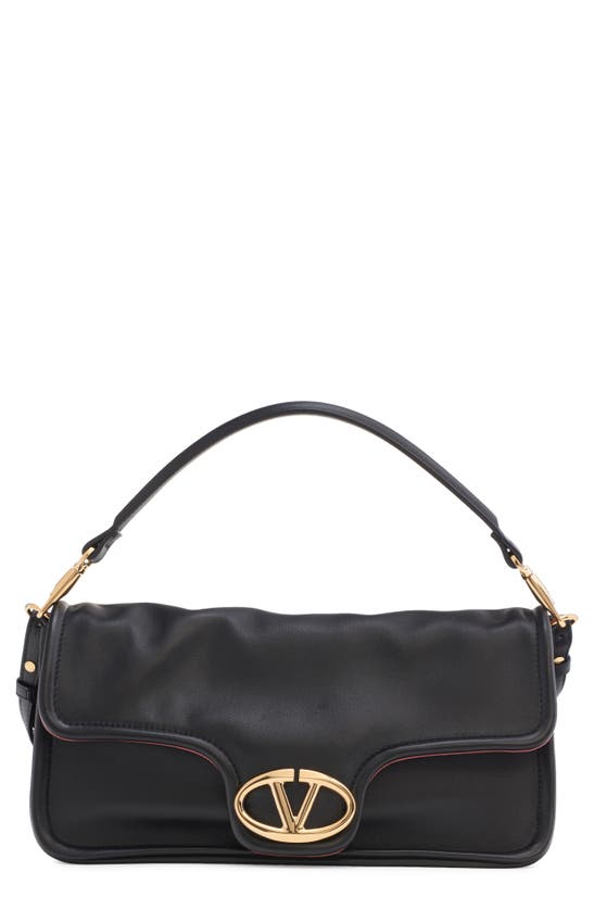 Shop Valentino Mini Vlogo East/west Leather Shoulder Bag In Nero