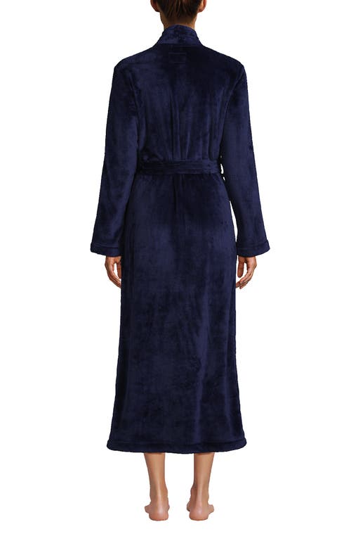 Shop Lands' End Cozy Plush Long Wrap Robe In Deep Sea Navy