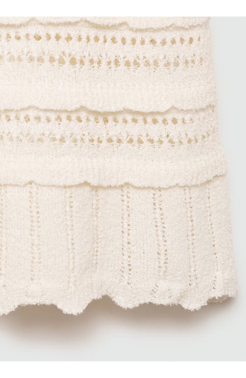 Mango Open Stitch Accent Short Sleeve Crop Sweater In Ecru