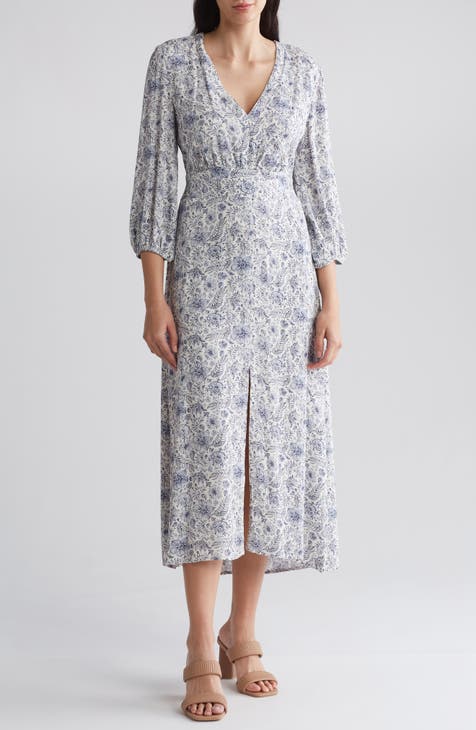 Three Quarter Sleeve Floral Dress - VIVIMARKS  Belted midi dress,  Necklines for dresses, Floral dress