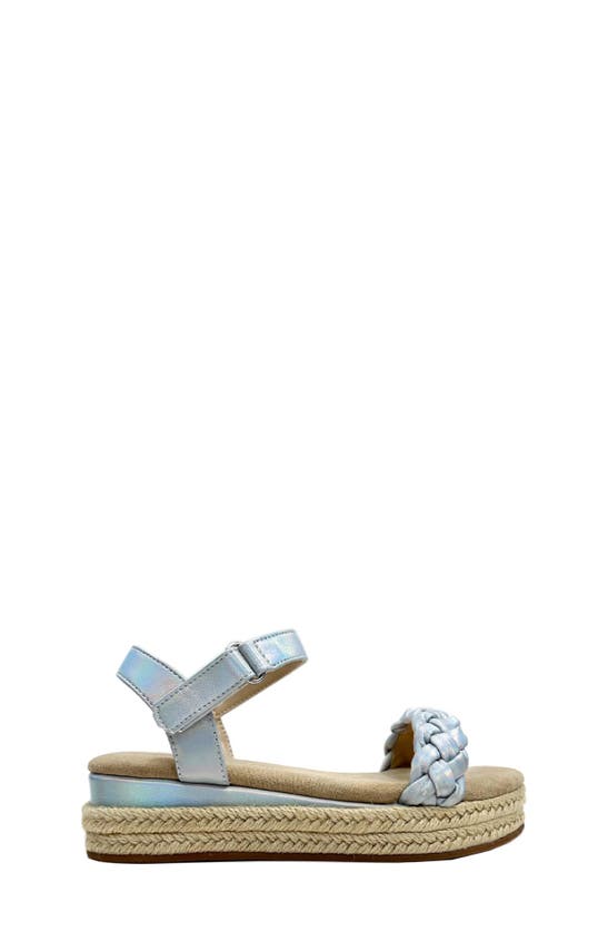 Shop Yosi Samra Kids' Miss April Ankle Strap Espadrille Platform Wedge Sandal In Silver Iridescent