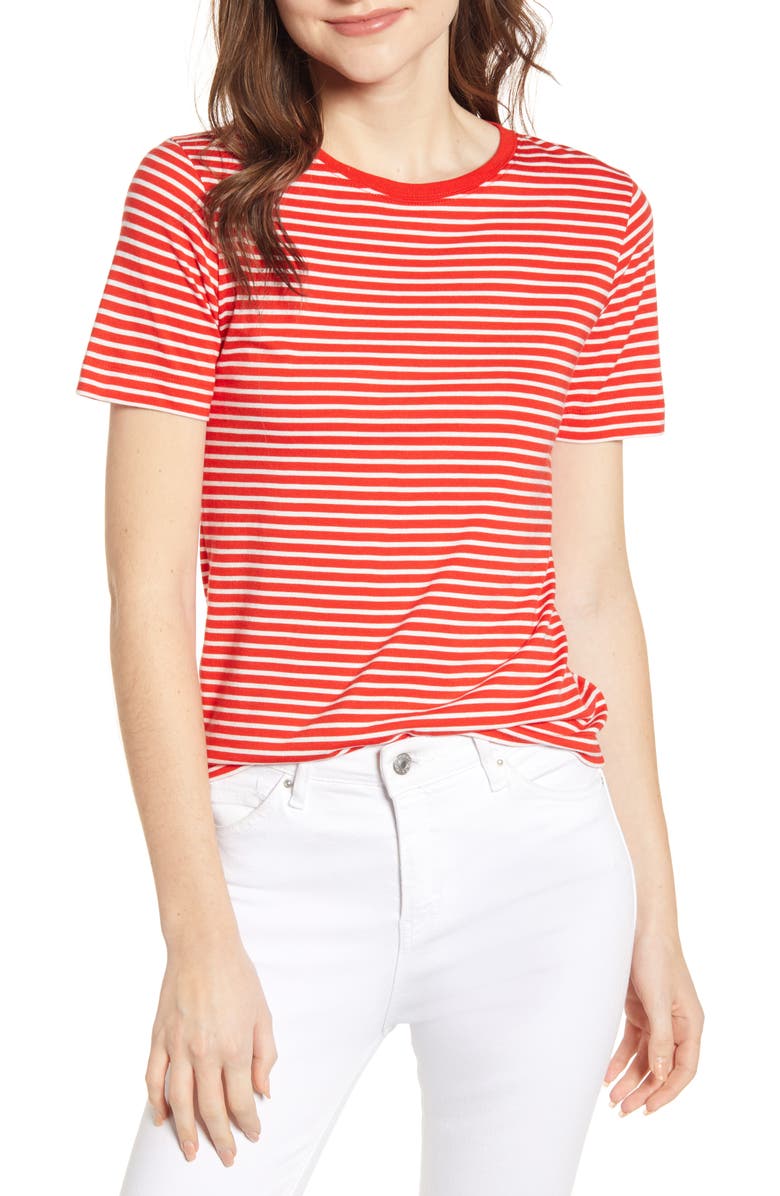 Stripe Shrunken Tee, Main, color, NATURAL/ TOMATO