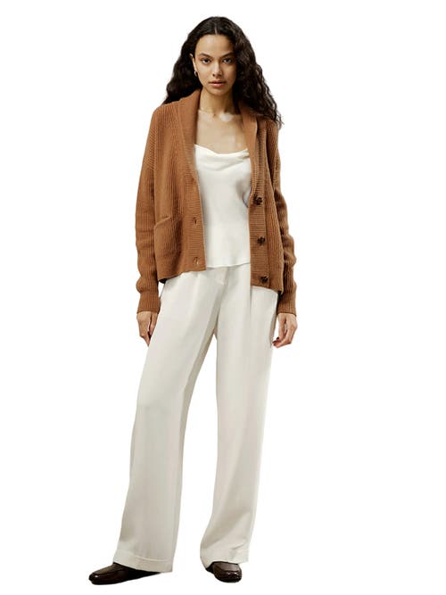 Shop Lilysilk Wool Knit Shawl Collar Cardigan In Toffee