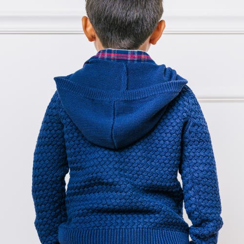 Shop Hope & Henry Boys' Organic Hooded Half Zip Sweater, Kids In Navy Basketweave