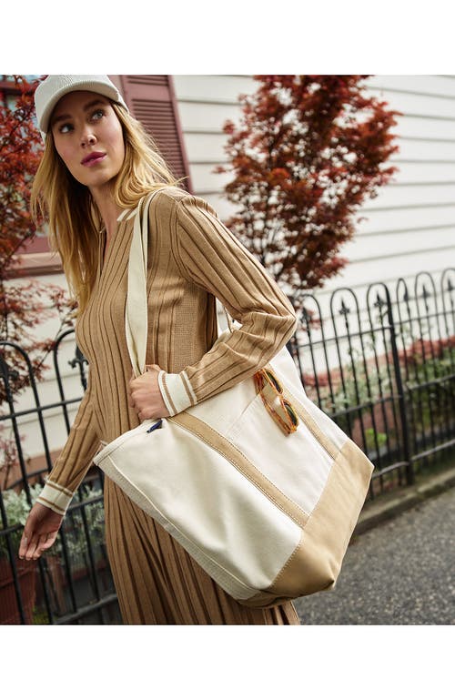 Shop Lands' End Zip Top Long Handle Canvas Tote Bag In Natural/cafe Au Lait