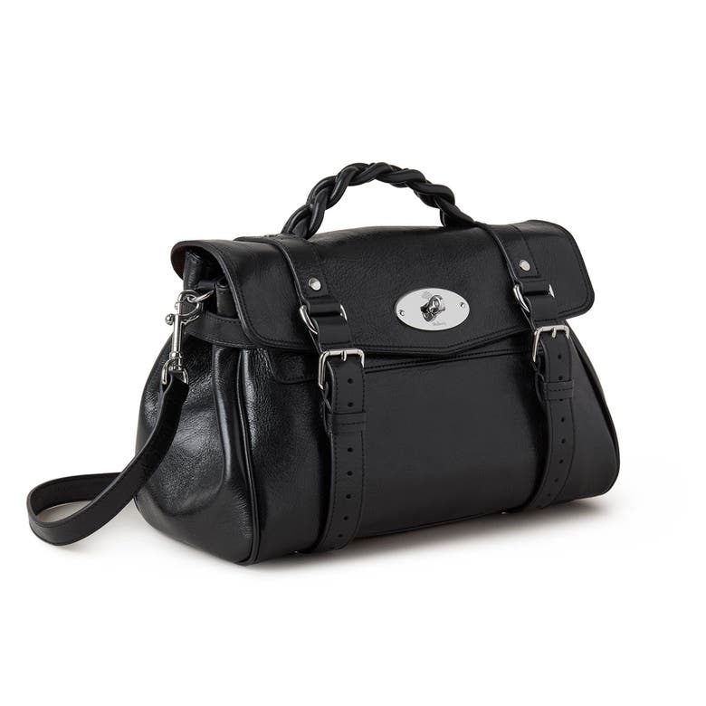Shop Mulberry Alexa Leather Satchel High Shine In Black