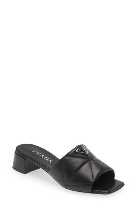 Quilted Leather Platform Sandals in Black - Prada