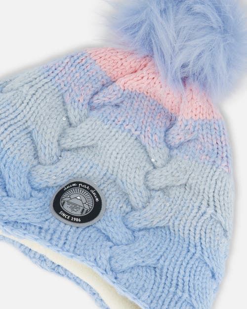 Shop Deux Par Deux Girl's Peruvian Knit Hat Air Blue And Light Pink In Gradient Stripes