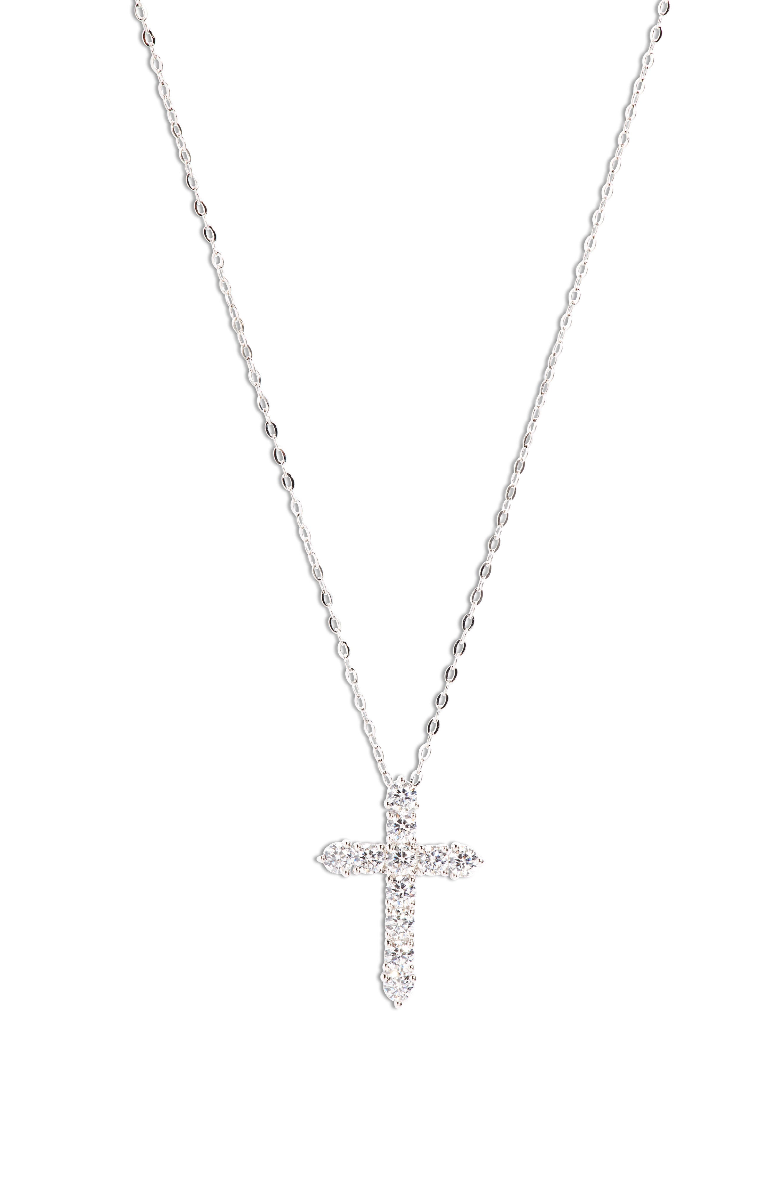 925 CROSS NECKLACE Necklace407 Vermeil Sterling Silver 18 inch White Topaz Estate Sale FLOATING