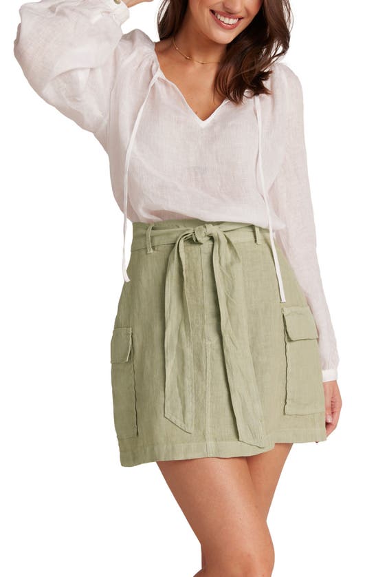 Shop Bella Dahl Belted Linen Cargo Miniskirt In Pale Palm