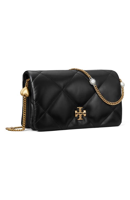 Shop Tory Burch Kira Quilted Leather Wallet On A Chain In Black