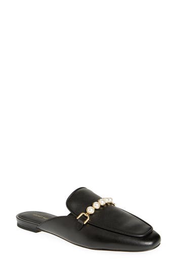 Stuart Weitzman Perla Imitation Pearl Mule In Black