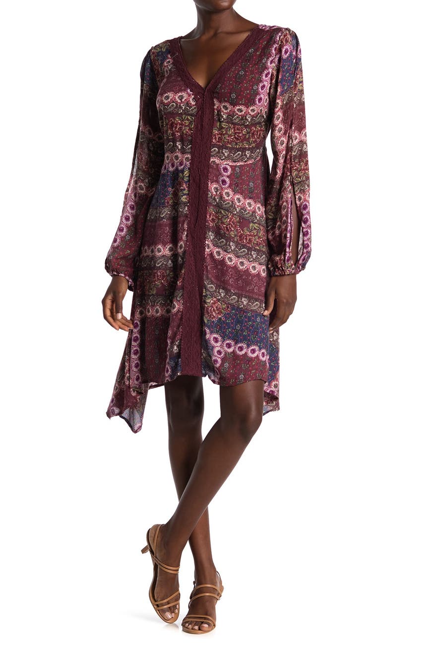 Nostalgia Apparel Lace Trim Patterned Long Sleeve Dress Nordstrom Rack