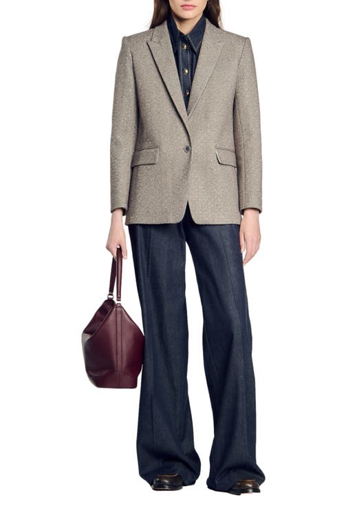 Shop Sandro Herringbone Suit Jacket In Beige