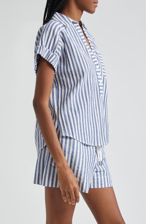 Shop Veronica Beard Almera Stripe Seersucker Top In Blue/white