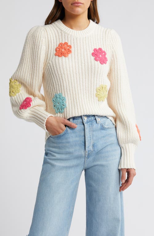 Rails Romi Floral Crochet Accent Crewneck Sweater Ivory Multi Daisies at Nordstrom,