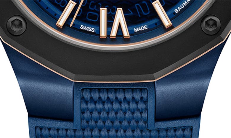 Shop Baume & Mercier Riviera 10769 Rubber Strap Watch, 42mm In Smoked Blue Sapphire