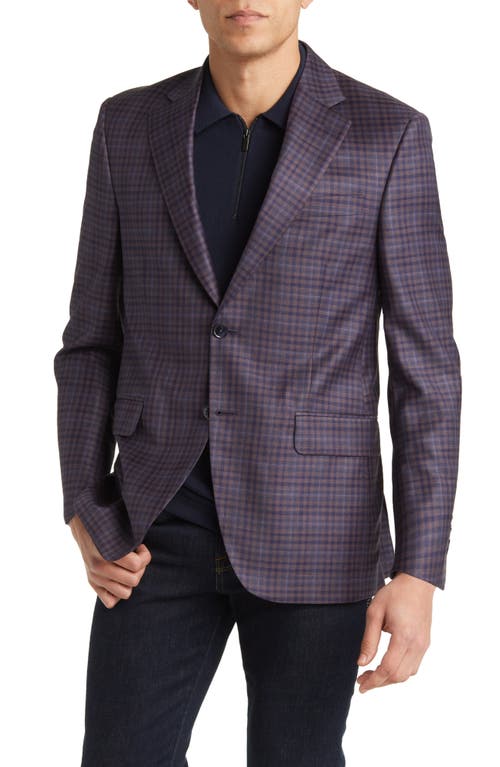 Tailored Fit Plaid Wool Sport Coat in Dark Red