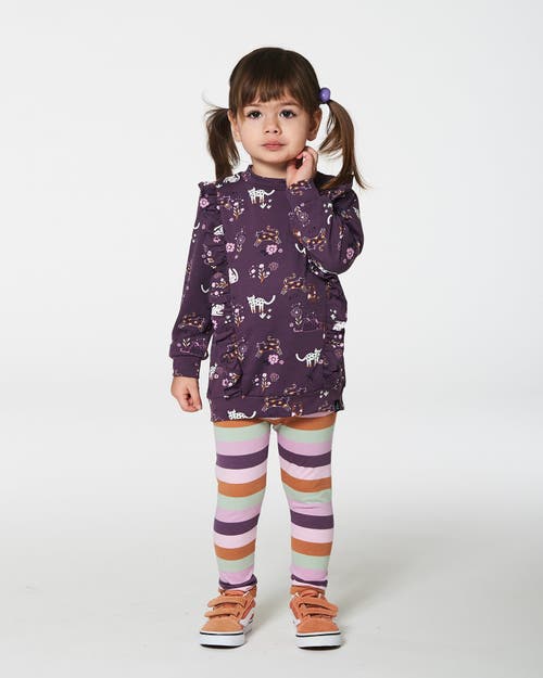 Shop Deux Par Deux Baby Girl's Tunic Mauve Printed Cats And Striped Leggings Set