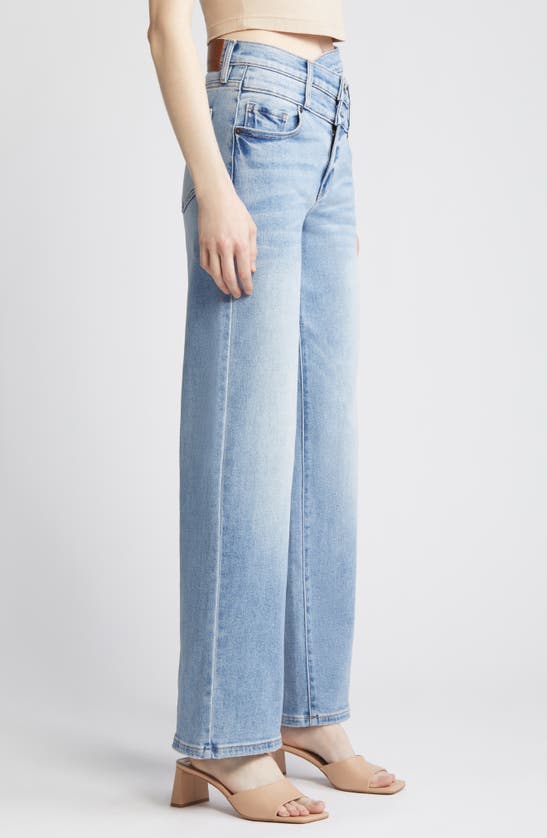 Hidden Jeans Double Crossover High Waist Wide Leg Jeans In Medium Wash