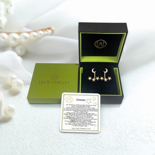 LUVMYJEWELRY LUVMYJEWELRY STAR TRIO CRESCENT SILVER DIAMOND STUD EARRING 