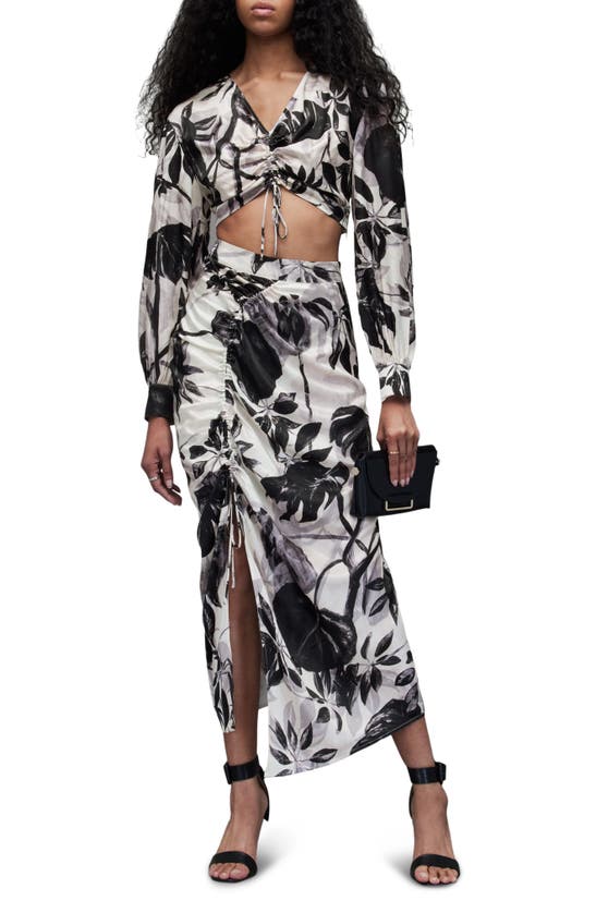Allsaints Carlie Jackie Floral Cropped Blouse In Ecru White