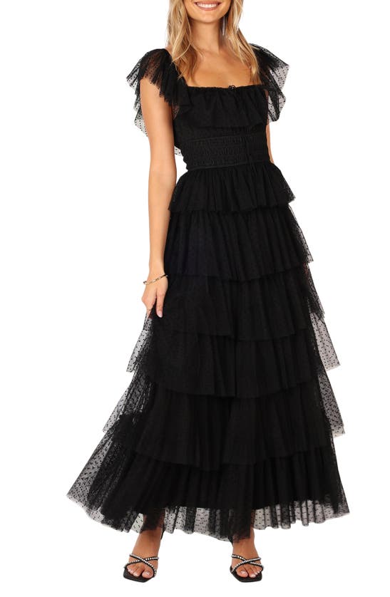 Petal And Pup Petal & Pup Belle Swiss Dot Tulle Tiered Maxi Dress In Black
