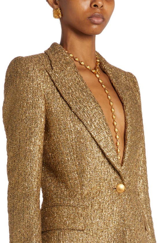 Shop Tom Ford Metallic Tweed Blazer In Antique Gold