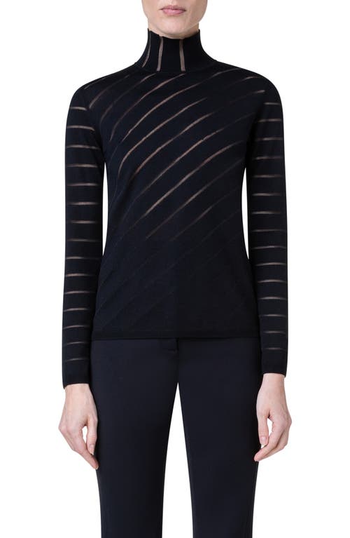 Diagonal Stripe Virgin Wool & Silk Sweater in Black