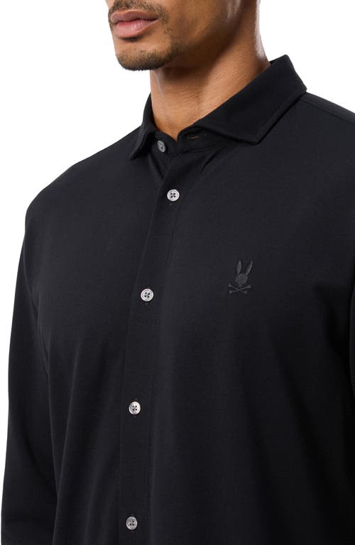 Shop Psycho Bunny Austin Piqué Knit Button-up Shirt In Black