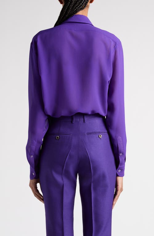 Shop Tom Ford Pleated Silk Georgette Button-up Shirt In Bright Purple