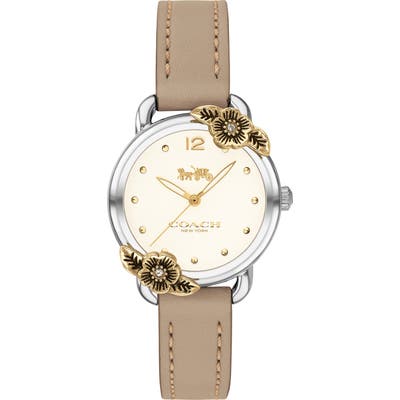 Coach Delancey Tea Rose Leather Strap Watch, 2m
