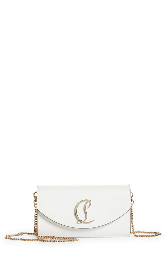 Christian Louboutin Loubi54 Leather Wallet On A Chain In Bianco/ Gold