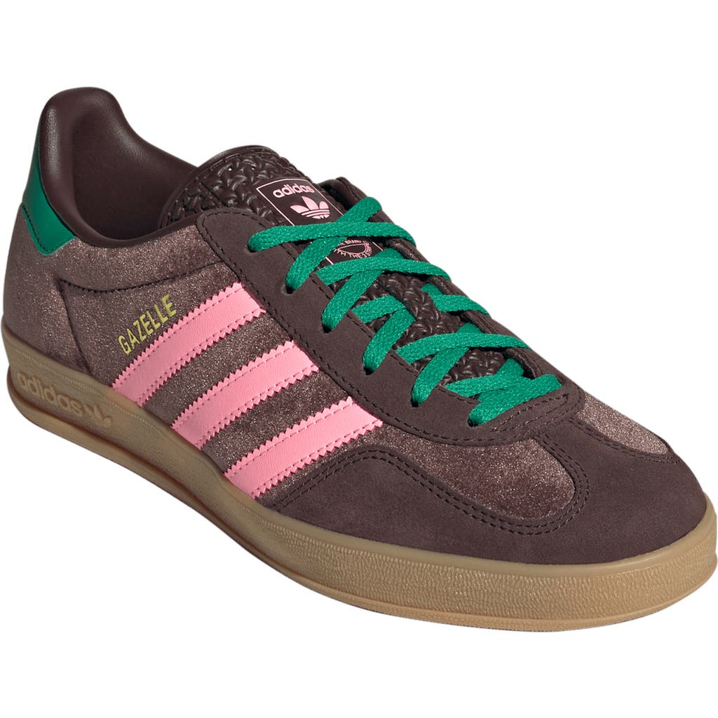 Shop Adidas Originals Adidas Gazelle Indoor Sneaker In Dark Brown/pink/court Green