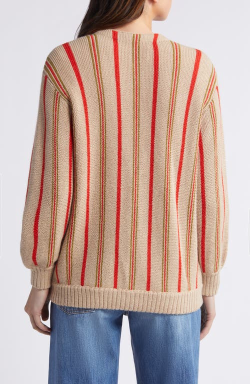 Shop The Great . The Everett Stripe Baby Alpaca Cardigan In Oatmeal Heritage Stripe