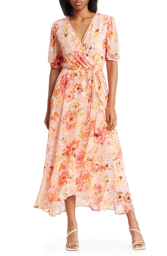 knee length dresses for ladies Yellow Floral Pleated Maxi Dress