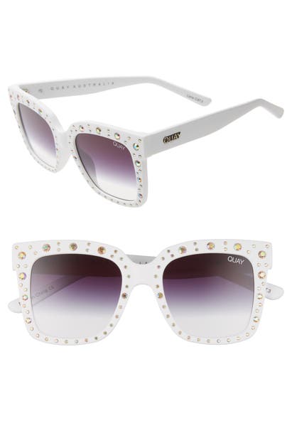 Click to view more detailed imagery on our partner's website Quay X Lizzo Icy 58mm Gradient Square Sunglasses In White Rainbow/ Fade