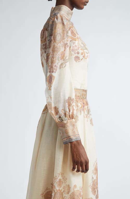 Shop Zimmermann Illustration Paisley Print Linen & Silk Top In Cream Paisley