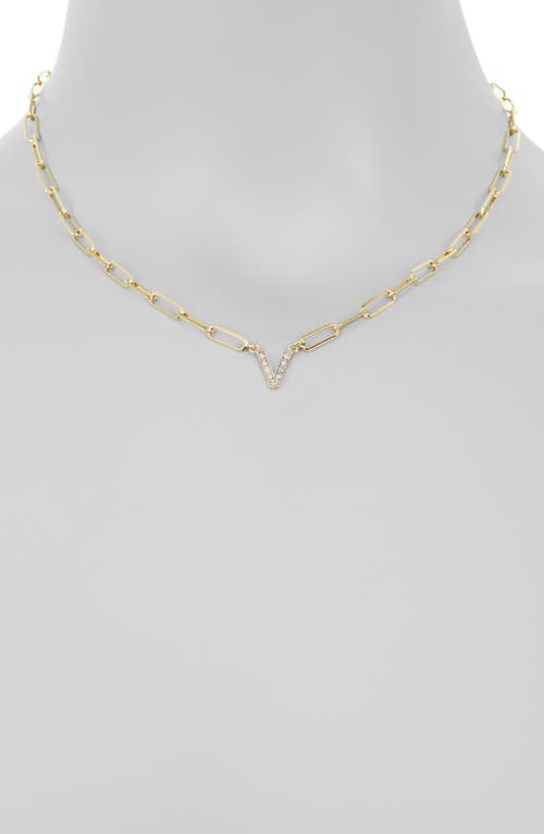 Meshmerise Diamond Initial Charm Paper Clip Chain Necklace In Yellow-v