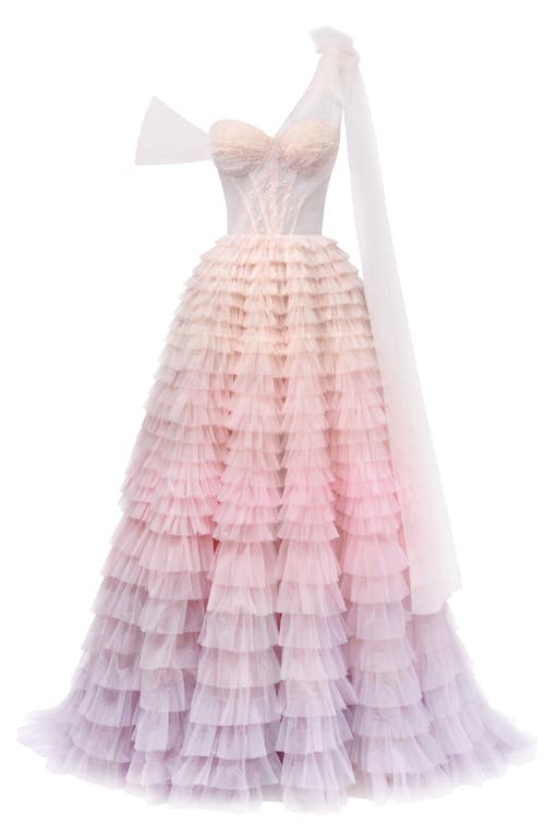 Shop Milla Charming Ball Gown With The Frill-layered Ombre Maxi Skirt In Lavender