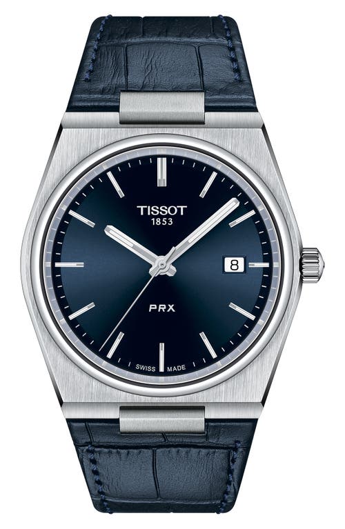 Tissot PRX Leather Strap Watch, 40mm in Blue at Nordstrom