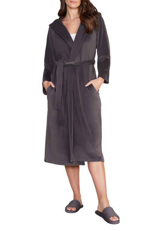 barefoot dreams LuxeChic Hooded Velour Robe in Carbon at Nordstrom, Size 1