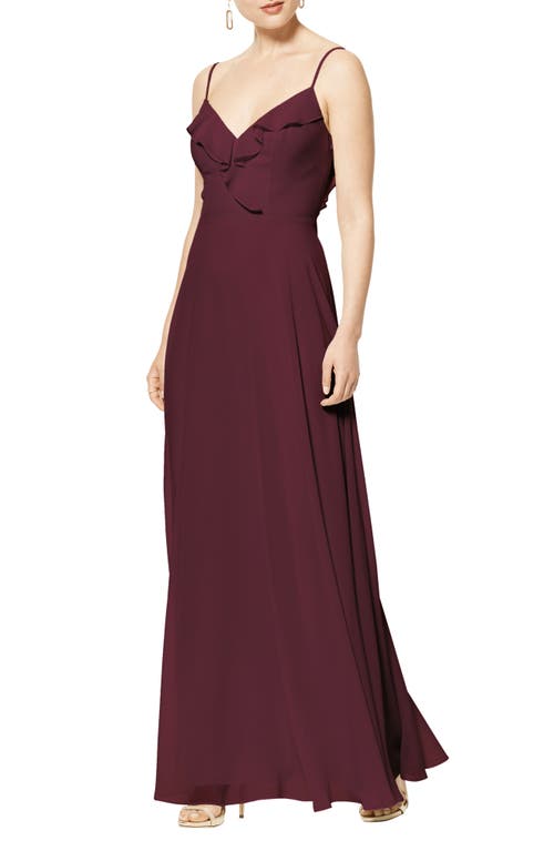 #Levkoff Lattice V-Back Chiffon Gown in Wine