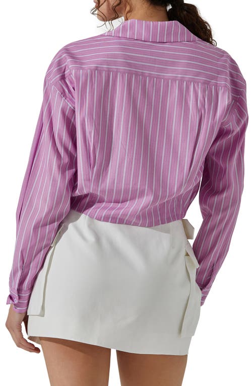 Shop Astr The Label Pinstripe Cotton Crop Button-up Shirt In Pink Stripe