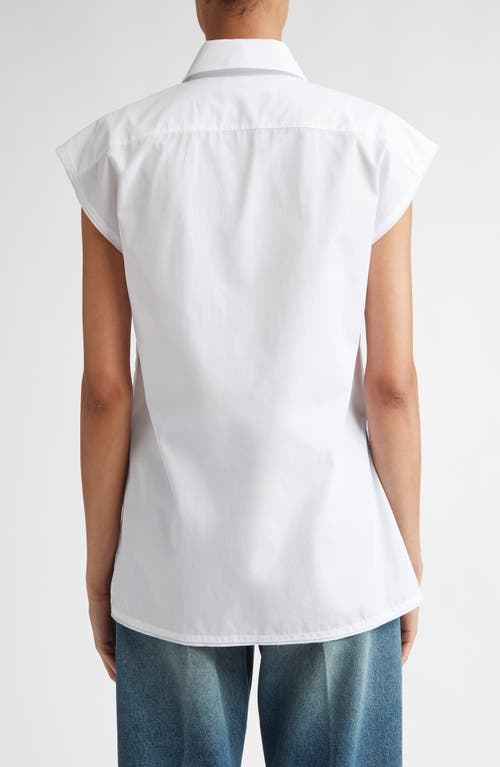 Shop Victoria Beckham Cap Sleeve Organic Cotton Poplin Button-up Shirt In White