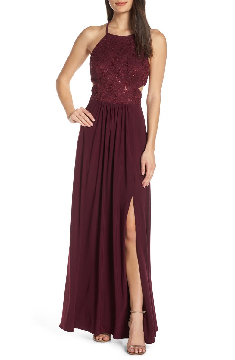 Morgan & Co. Strappy Back Sequin Lace Evening Dress | Nordstrom